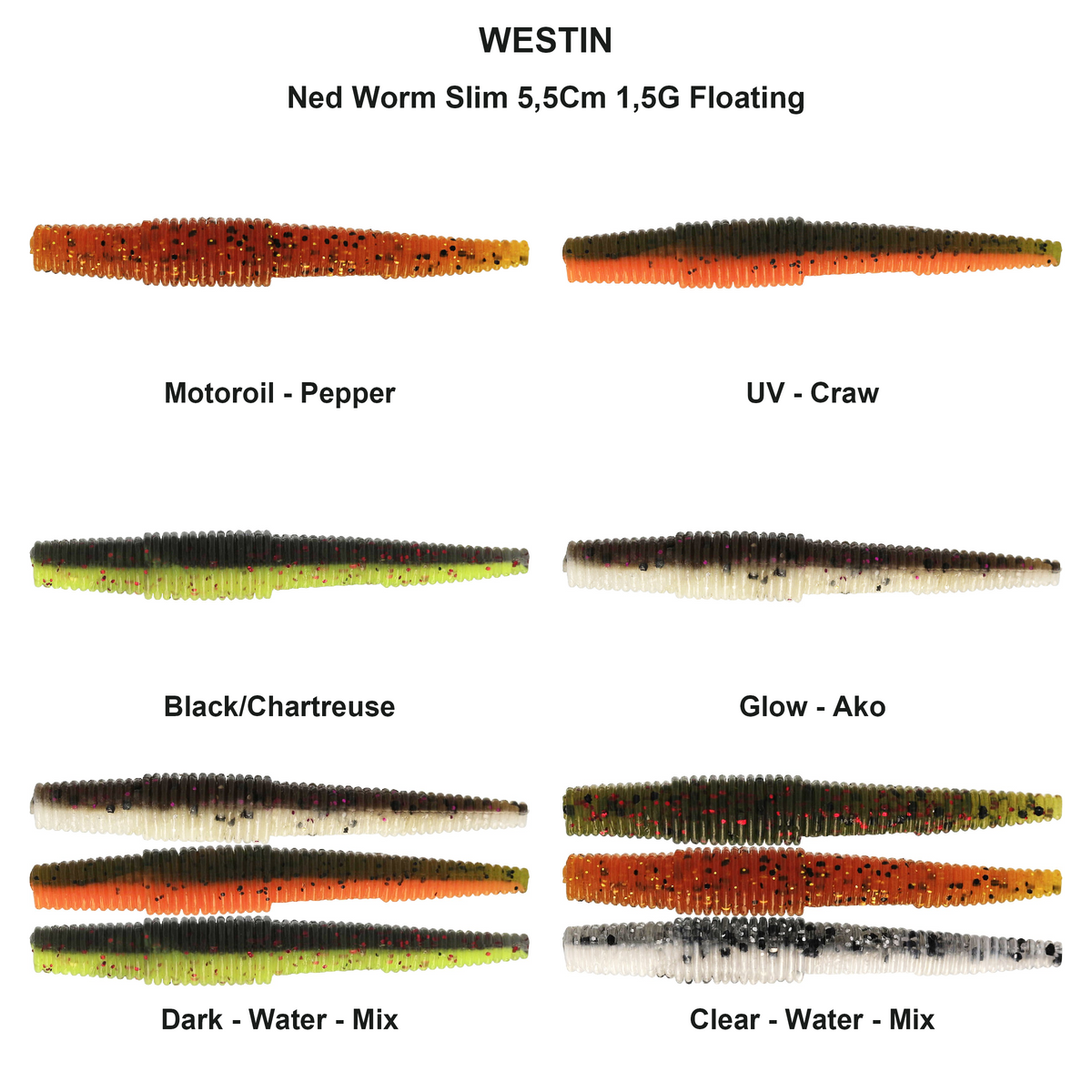 Farveoversigt – Ned Worm Slim 5,5Cm 1,5G Floating