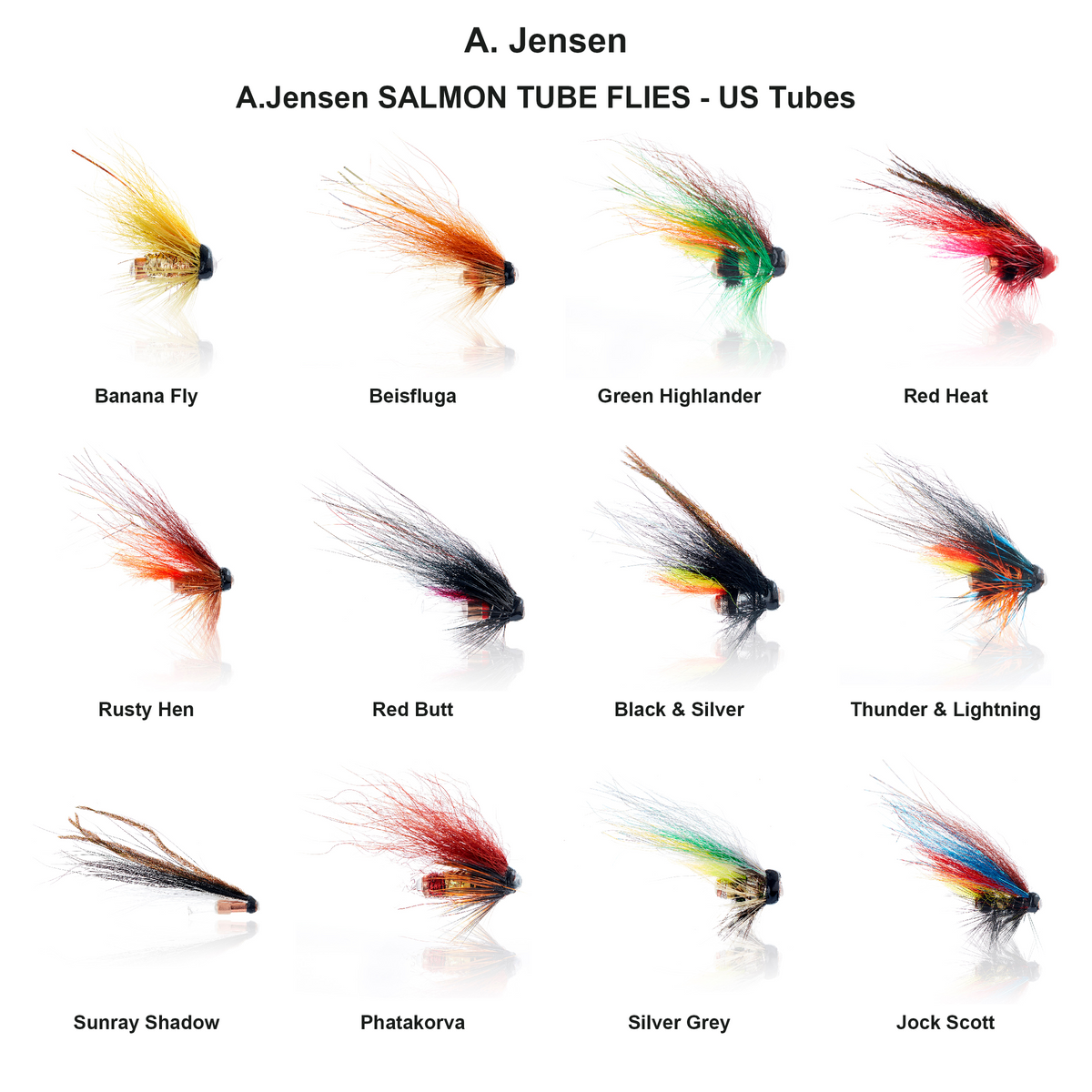 Farveoversigt – A.Jensen SALMON TUBE FLIES - US Tubes