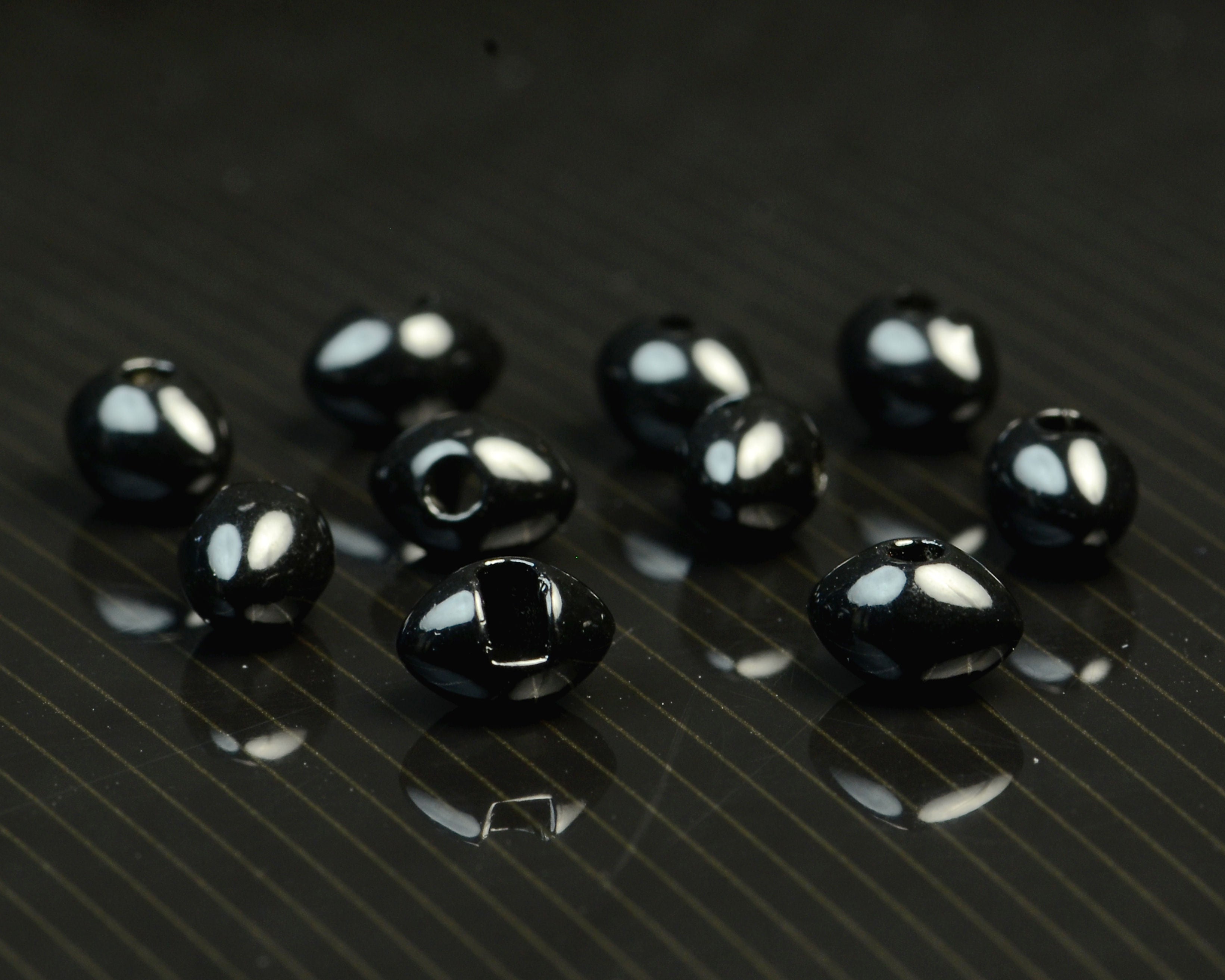 Spawn Slotted Tungsten Football Beads - 7.5 mm - Black
